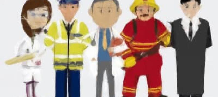 Dibujo de diversos trabajadores por oficio