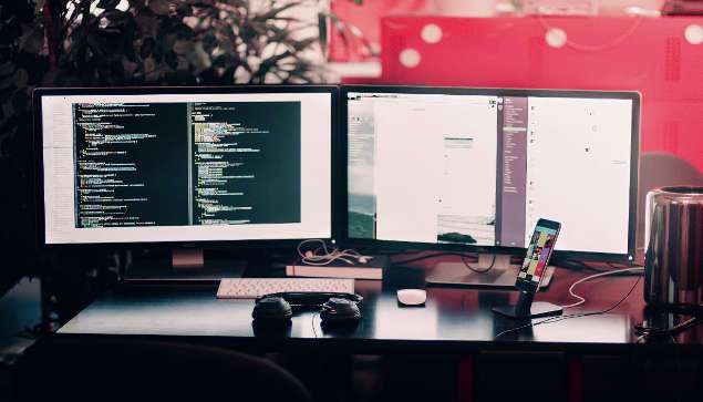 Workstation with two computer screens